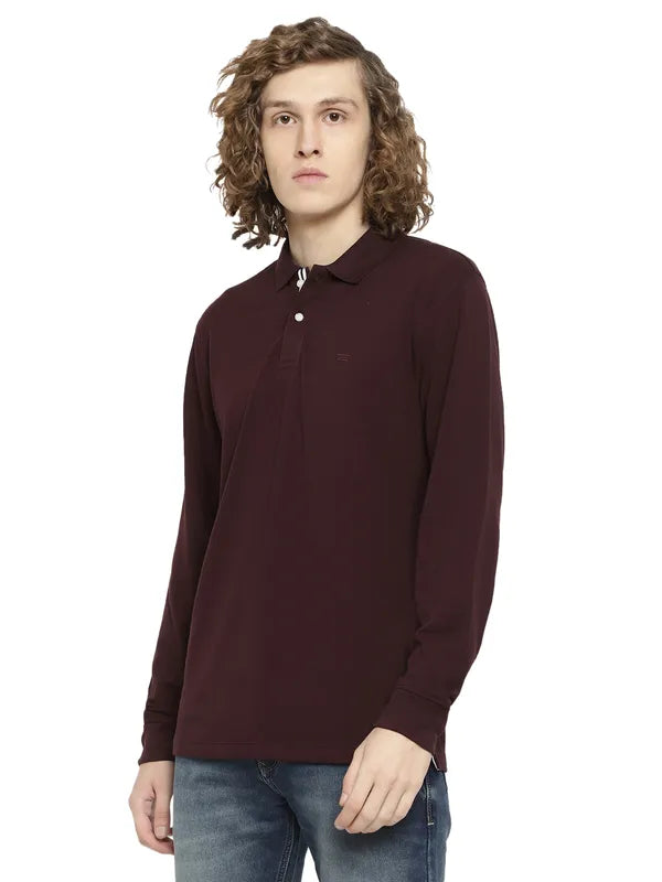 Mettle Men Maroon Polo Collar Applique T-Shirt