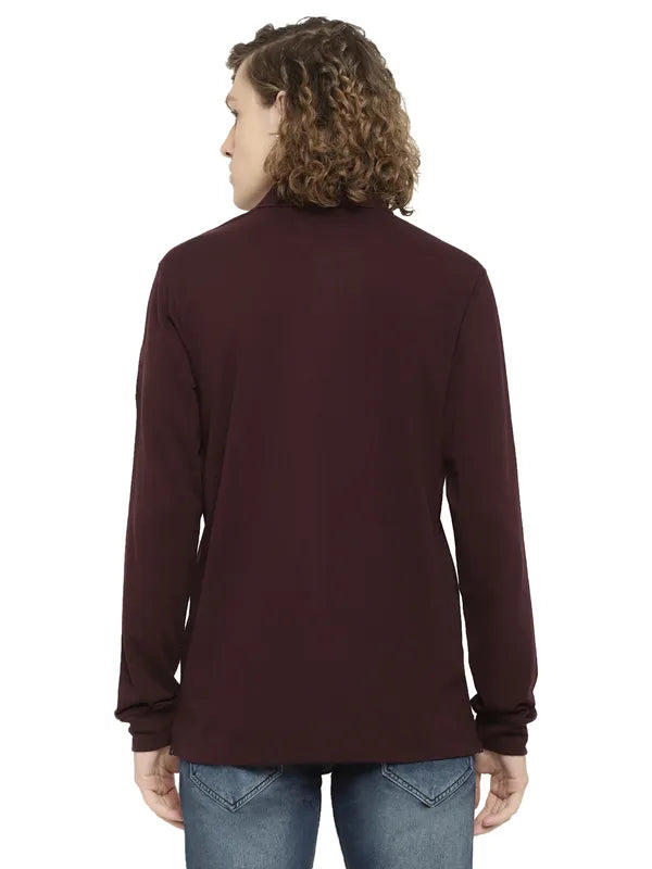 Mettle Men Maroon Polo Collar Applique T-Shirt