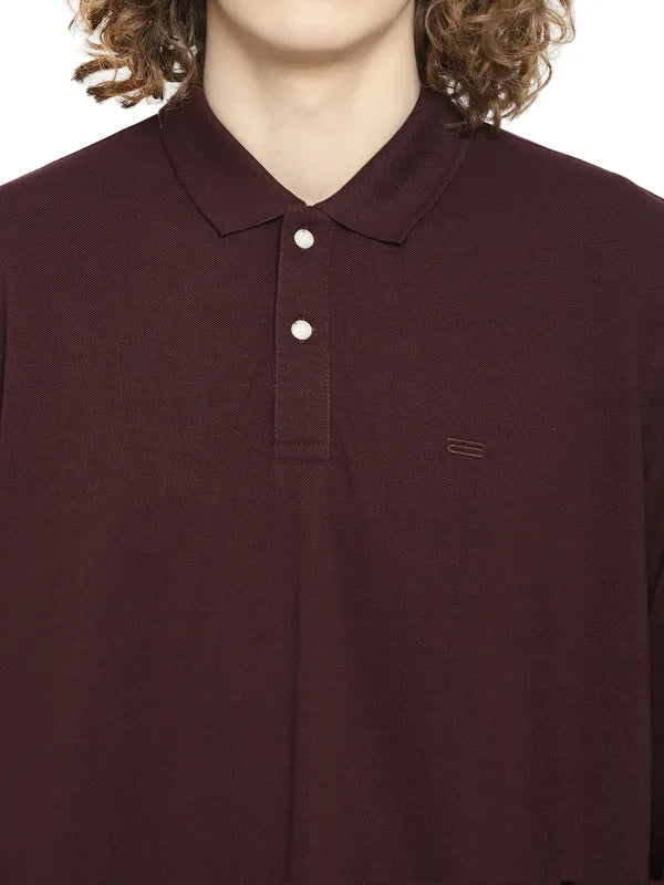 Mettle Men Maroon Polo Collar Applique T-Shirt