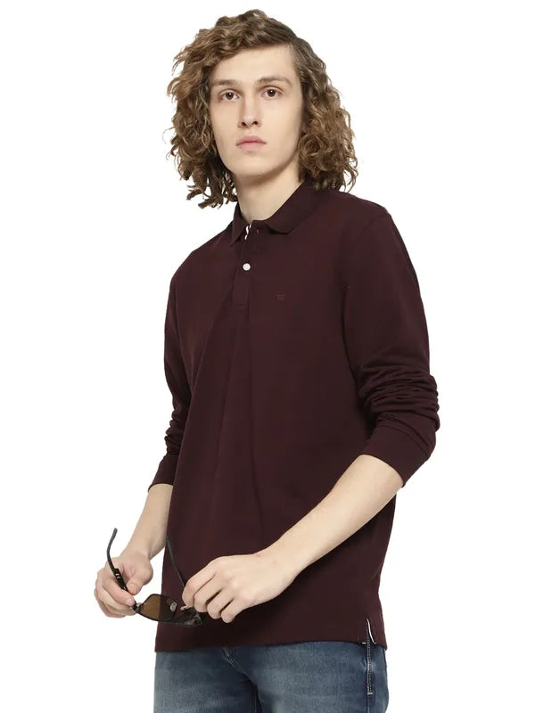 Mettle Men Maroon Polo Collar Applique T-Shirt