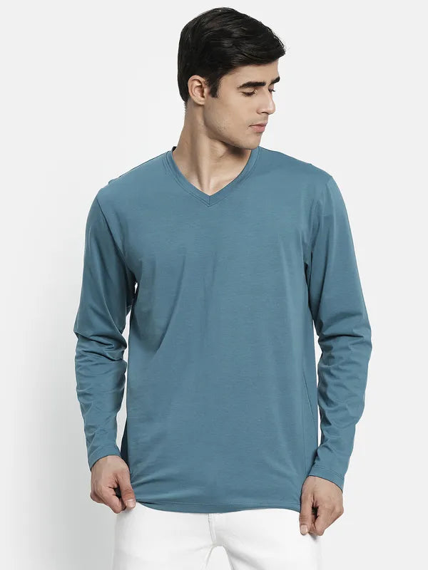 Men Blue V-Neck T-Shirt