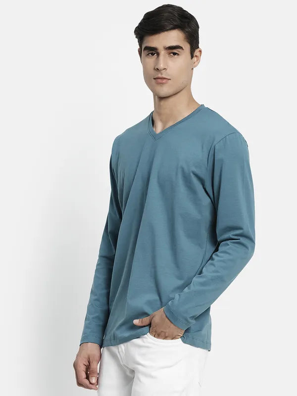 Men Blue V-Neck T-Shirt