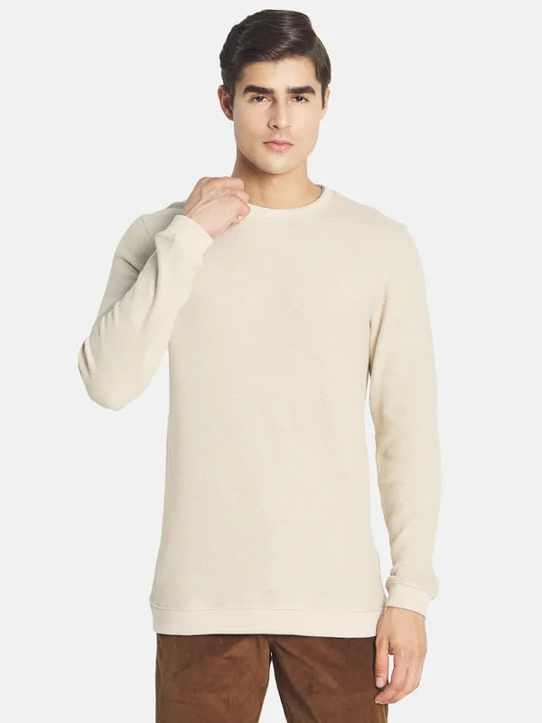 Mettle Men Cream-Coloured Drop-Shoulder Sleeves Raw Edge T-Shirt