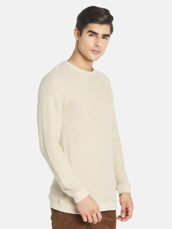 Mettle Men Cream-Coloured Drop-Shoulder Sleeves Raw Edge T-Shirt