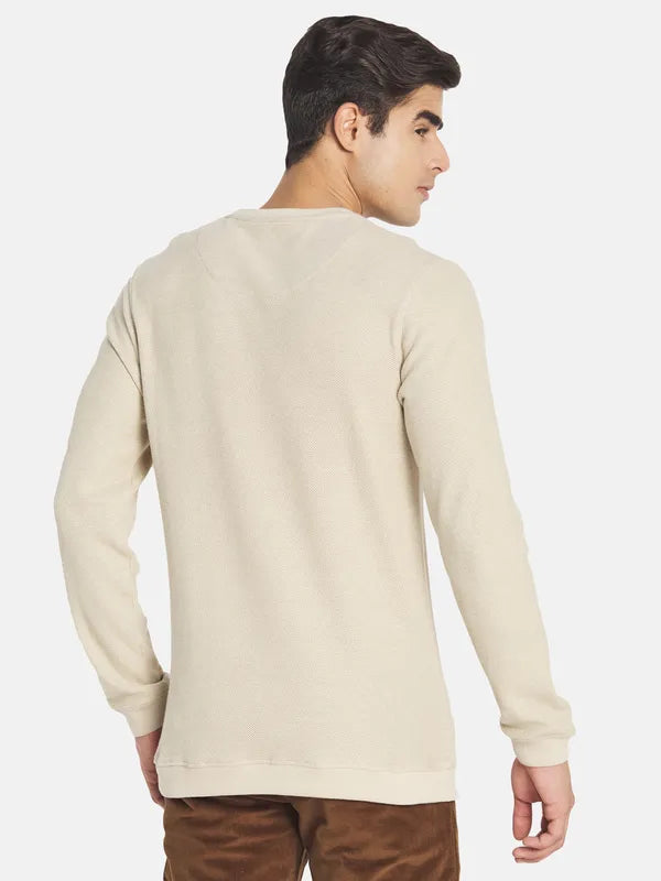 Mettle Men Cream-Coloured Drop-Shoulder Sleeves Raw Edge T-Shirt