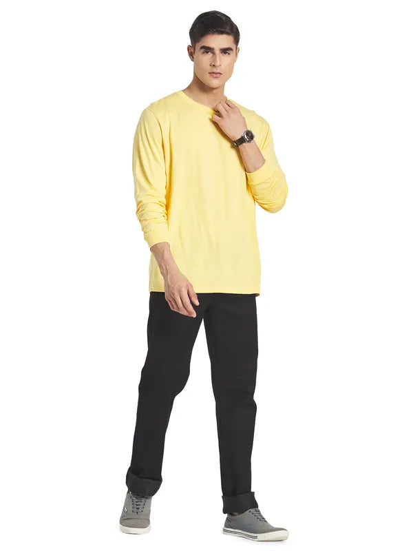 Mettle Men Yellow Solid Cotton T-Shirt