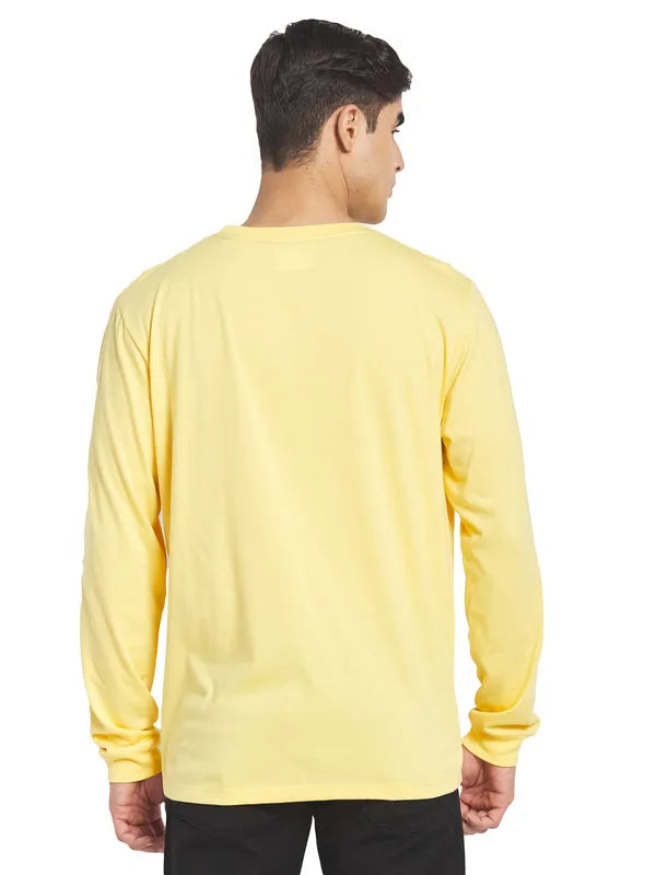 Mettle Men Yellow Solid Cotton T-Shirt