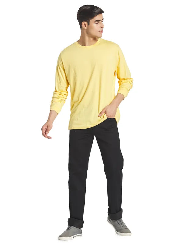 Mettle Men Yellow Solid Cotton T-Shirt