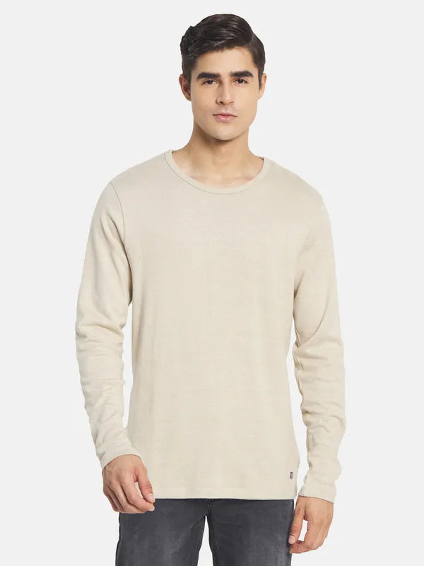 Mettle Men Cream-Coloured Raw Edge T-Shirt