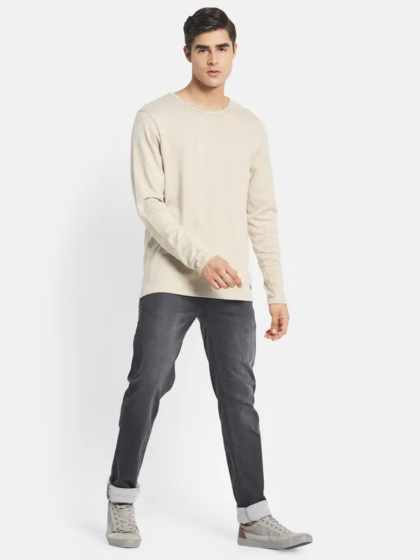 Mettle Men Cream-Coloured Raw Edge T-Shirt