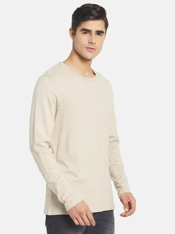 Mettle Men Cream-Coloured Raw Edge T-Shirt