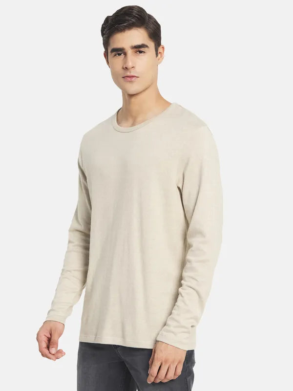 Mettle Men Cream-Coloured Raw Edge T-Shirt