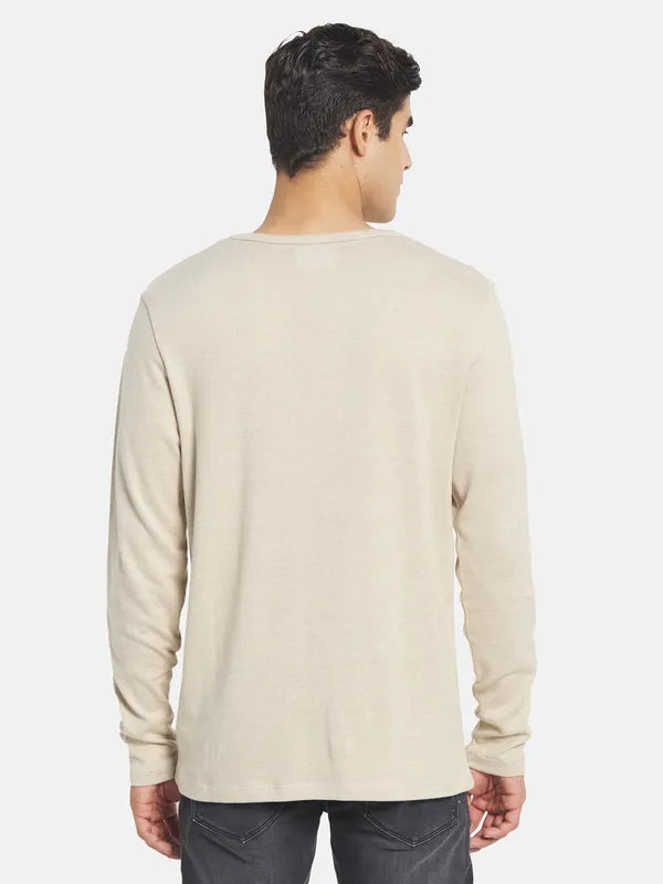 Mettle Men Cream-Coloured Raw Edge T-Shirt