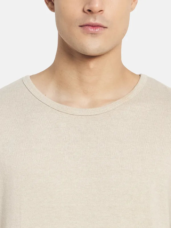 Mettle Men Cream-Coloured Raw Edge T-Shirt