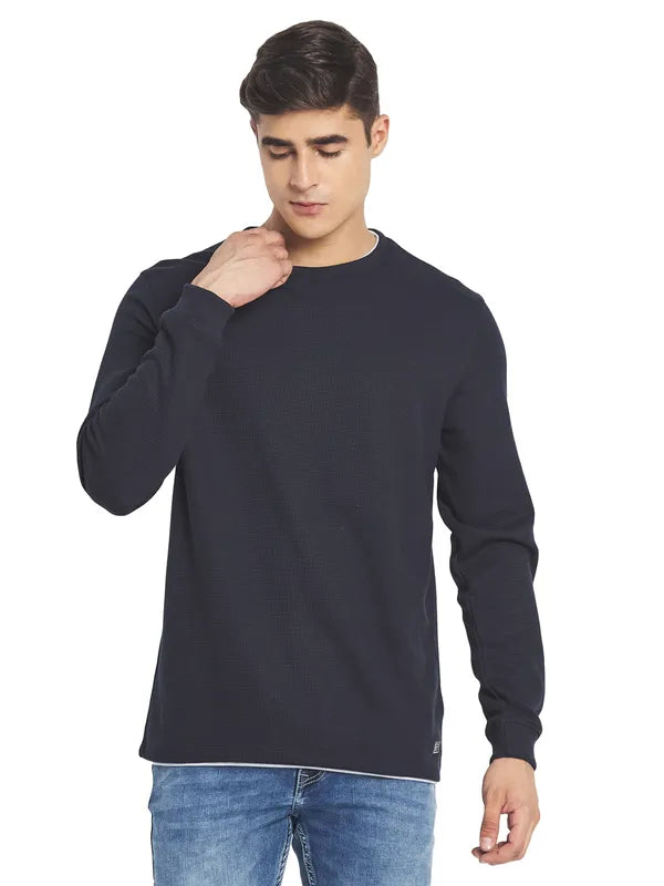 Mettle Men Navy Blue Solid Cotton T-Shirt