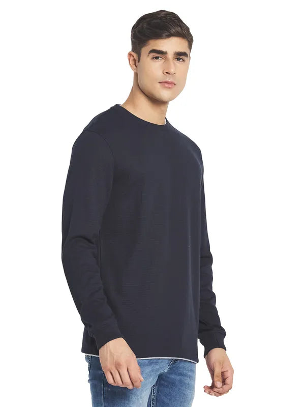 Mettle Men Navy Blue Solid Cotton T-Shirt