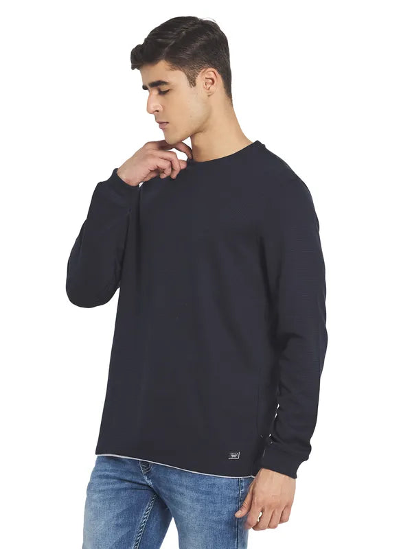 Mettle Men Navy Blue Solid Cotton T-Shirt