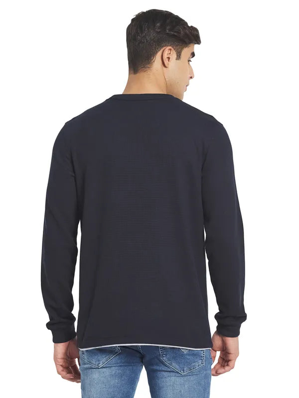 Mettle Men Navy Blue Solid Cotton T-Shirt