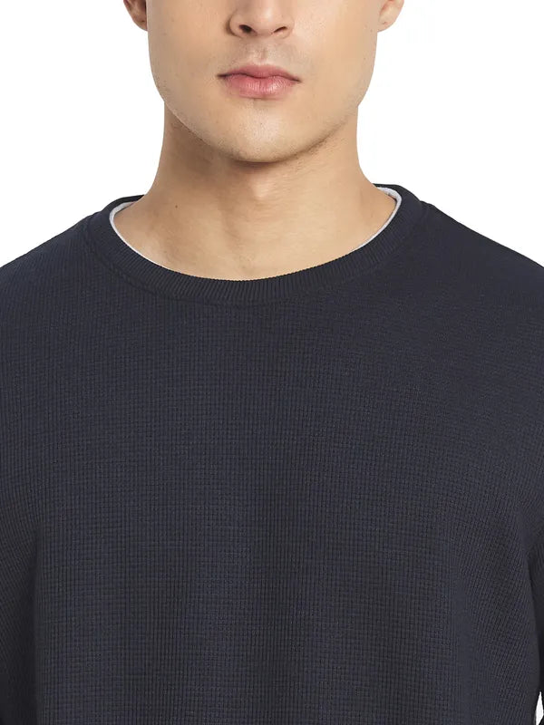 Mettle Men Navy Blue Solid Cotton T-Shirt