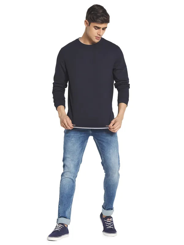 Mettle Men Navy Blue Solid Cotton T-Shirt