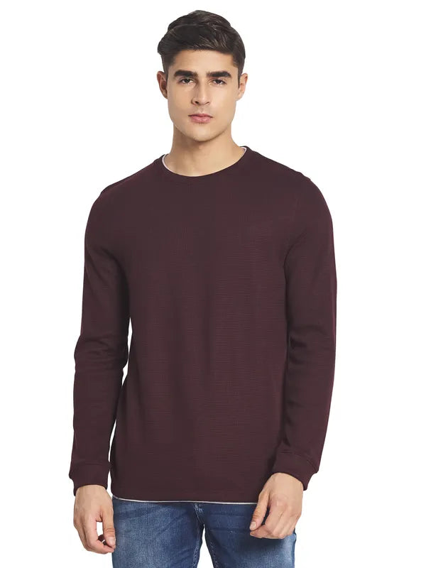 Mettle Men Maroon Solid Cotton T-Shirt