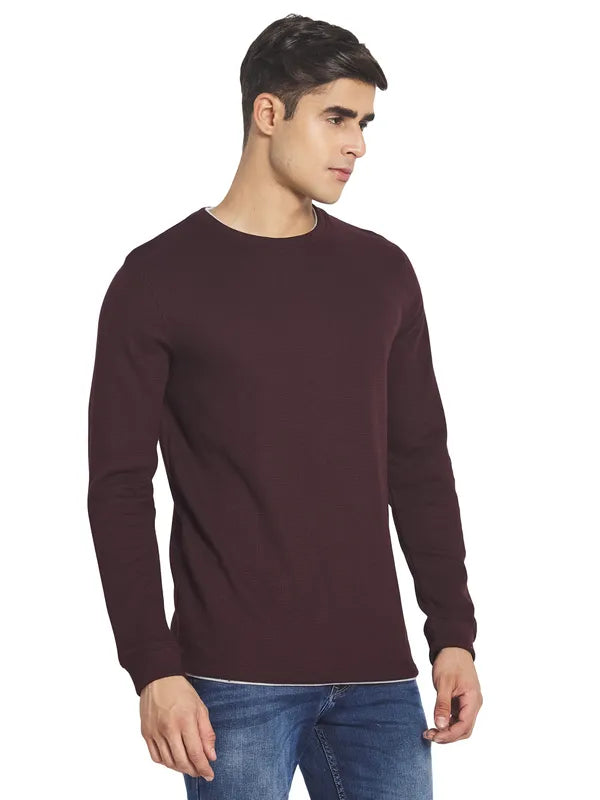 Mettle Men Maroon Solid Cotton T-Shirt