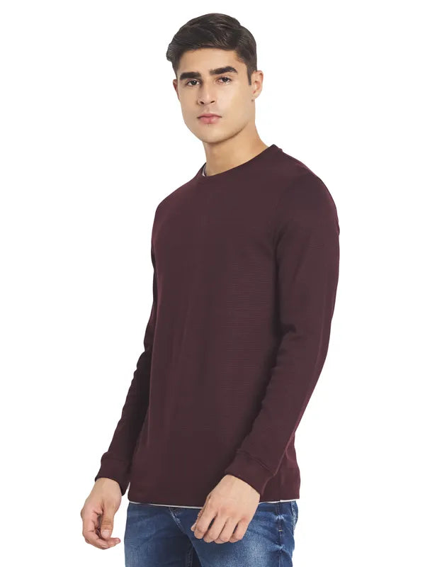 Mettle Men Maroon Solid Cotton T-Shirt