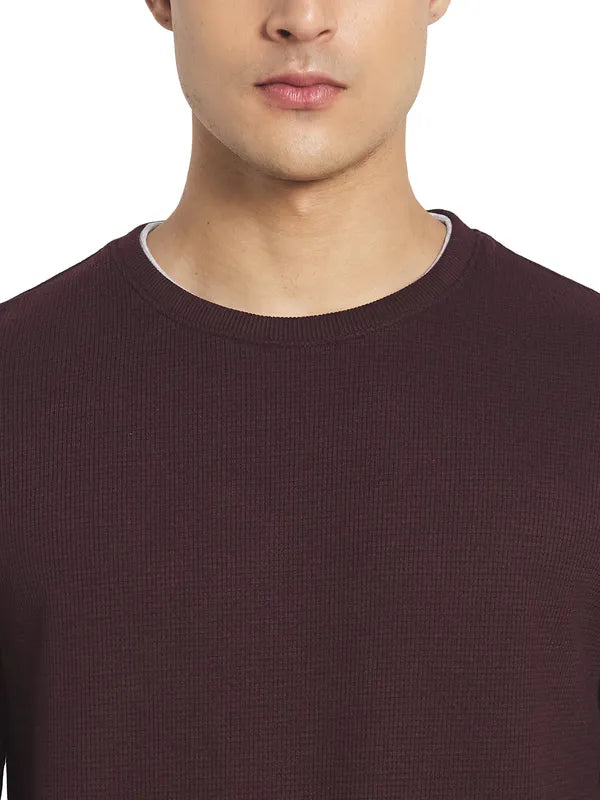 Mettle Men Maroon Solid Cotton T-Shirt