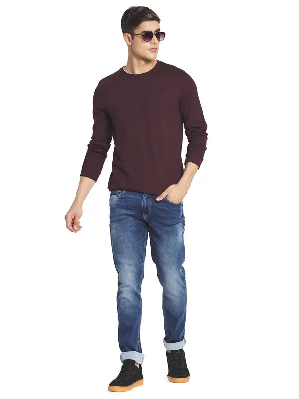 Mettle Men Maroon Solid Cotton T-Shirt