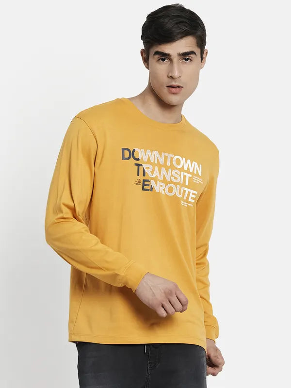 Men Yellow White Typography Printed T-Shirt