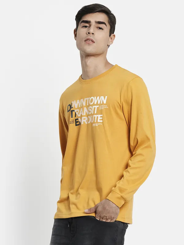 Men Yellow White Typography Printed T-Shirt