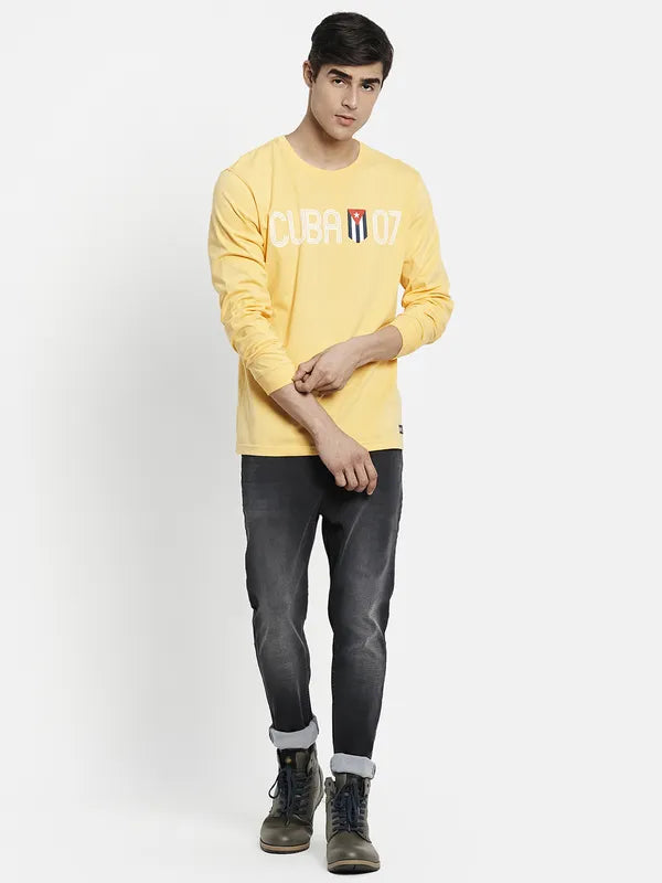 Men Yellow Typography Printed T-Shirt