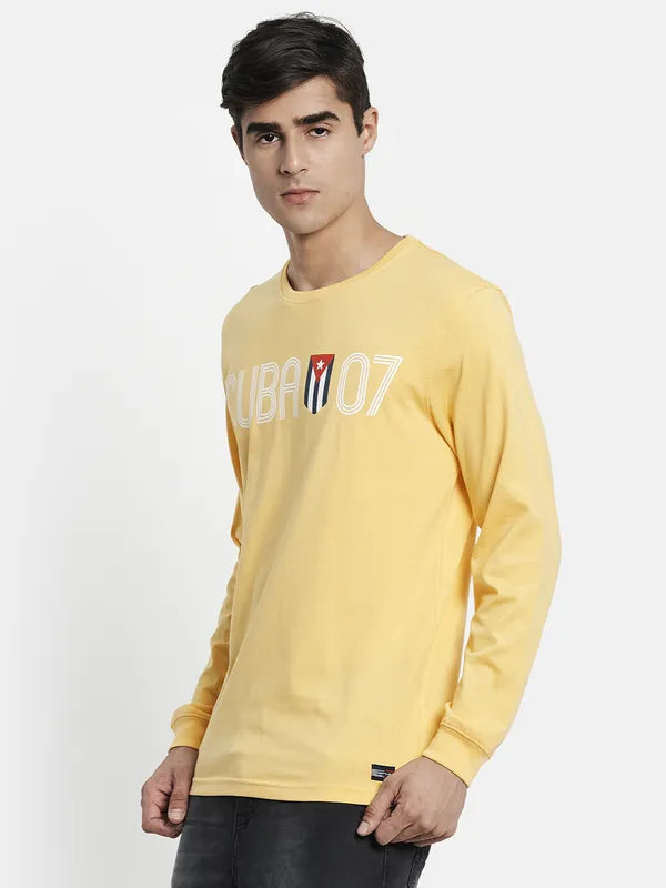 Men Yellow Typography Printed T-Shirt