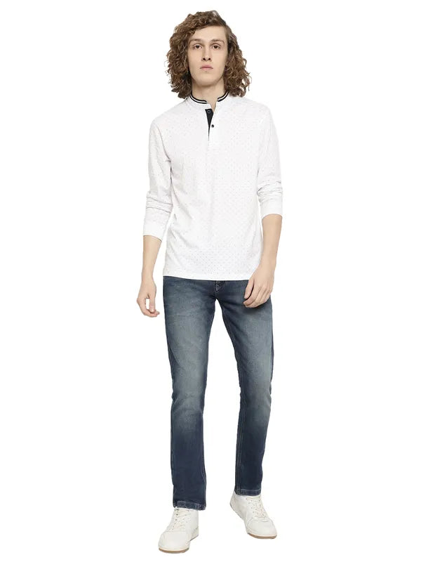 Mettle Men White Mandarin Collar T-Shirt