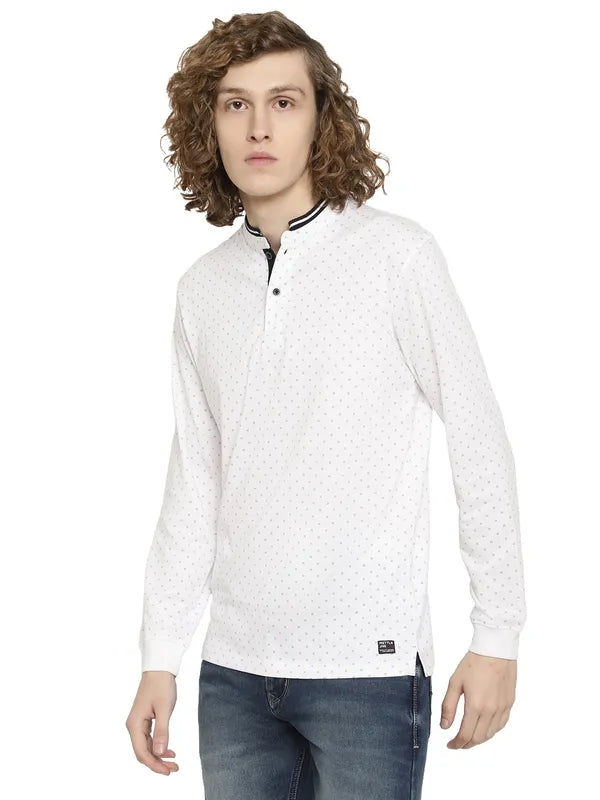 Mettle Men White Mandarin Collar T-Shirt