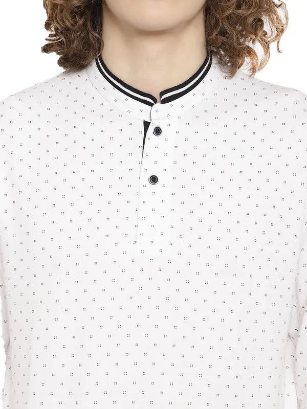 Mettle Men White Mandarin Collar T-Shirt