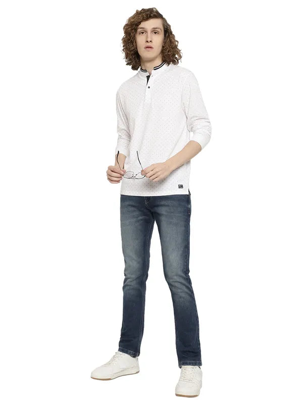 Mettle Men White Mandarin Collar T-Shirt