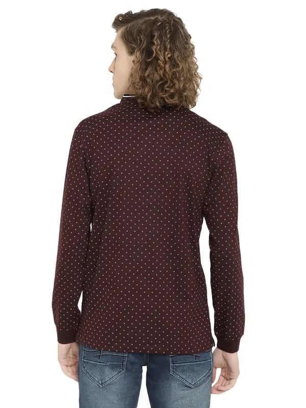 Mettle Men Maroon Printed Mandarin Collar T-Shirt