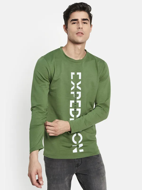 Men Olive Green Typography Printed T-Shirt