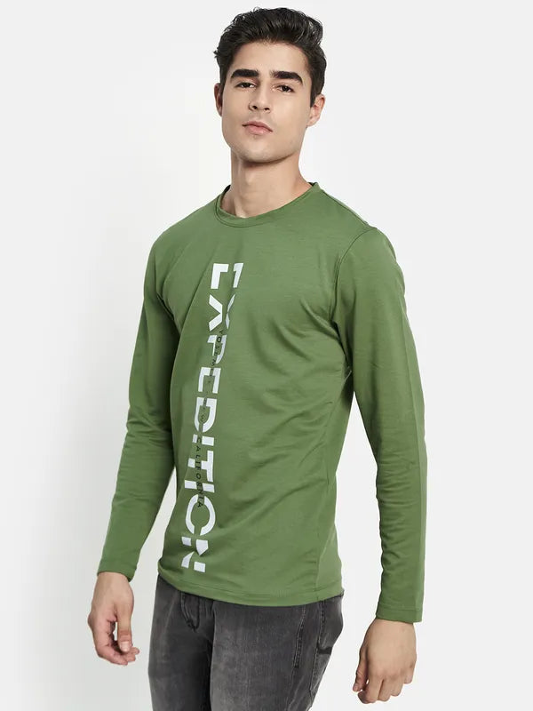 Men Olive Green Typography Printed T-Shirt