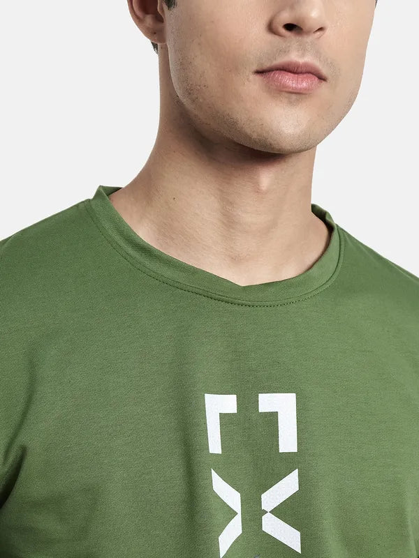 Men Olive Green Typography Printed T-Shirt