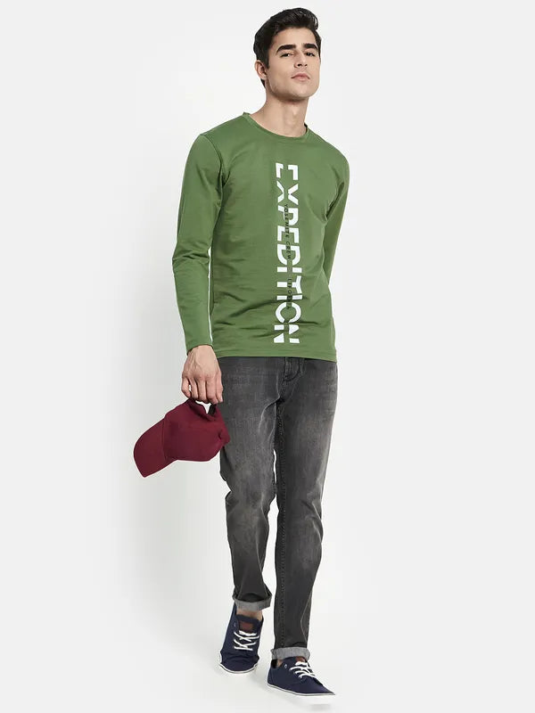 Men Olive Green Typography Printed T-Shirt