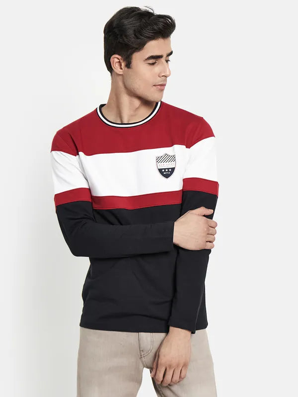 Men Red Navy Blue Colourblocked T-Shirt