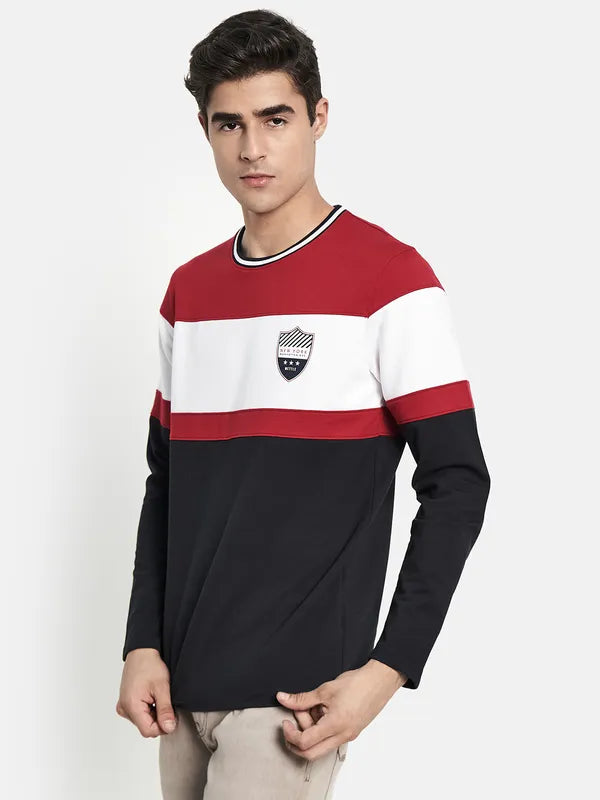 Men Red Navy Blue Colourblocked T-Shirt