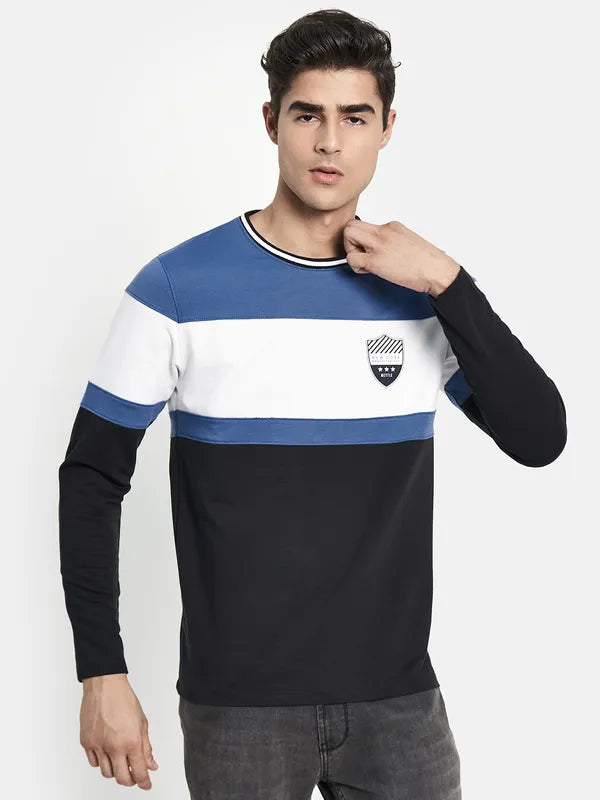 Men Blue Colourblocked Applique T-Shirt