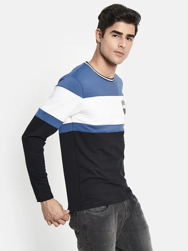 Men Blue Colourblocked Applique T-Shirt