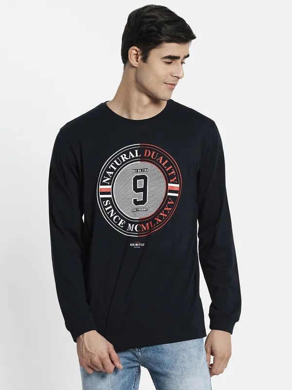 Men Navy Blue Varsity Printed T-Shirt