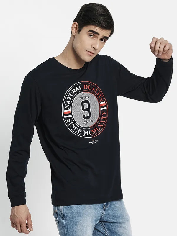 Men Navy Blue Varsity Printed T-Shirt