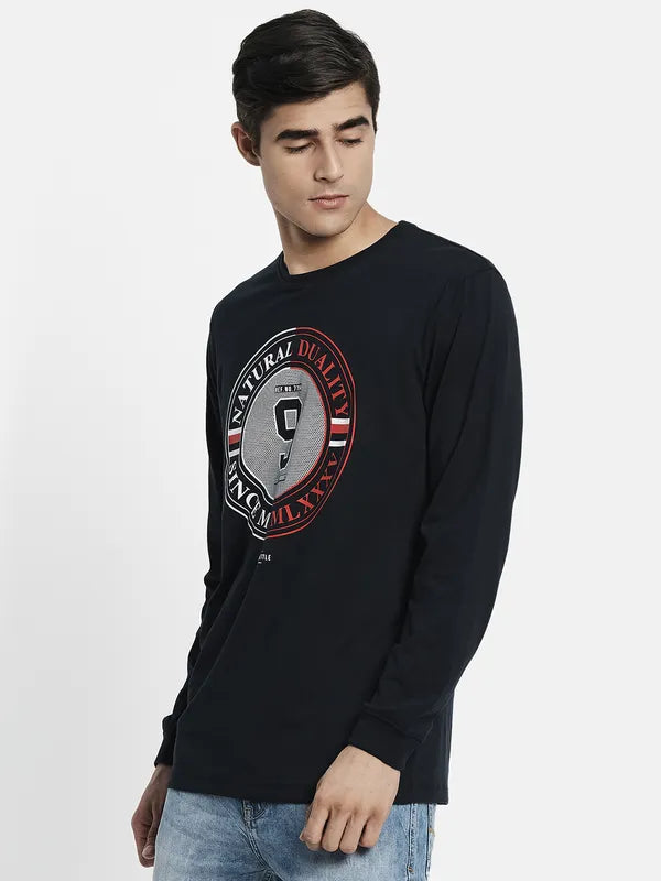 Men Navy Blue Varsity Printed T-Shirt