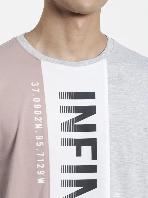 Men Pink Typography Colourblocked Cotton T-Shirt